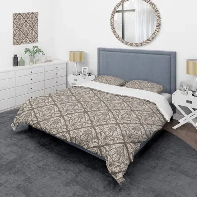 Design Art Brown Damask - Abstract Duvet Cover Set - Microfiber Polyester