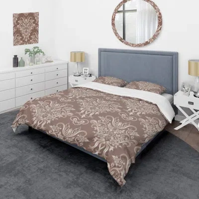 Design Art Brown Damask - Abstract Duvet Cover Set - Microfiber Polyester