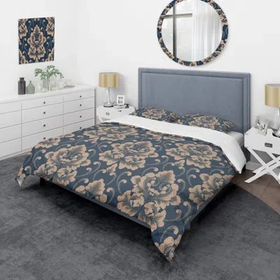 Design Art Brown Damask - Abstract Duvet Cover Set - Microfiber Polyester In Brown,pink
