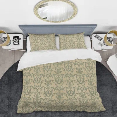 Design Art Brown Damask - Abstract Duvet Cover Set - Microfiber Polyester In Gray;beige