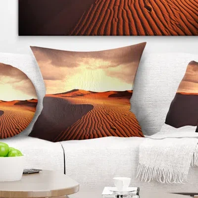 Design Art Brown Desert Dunes At Sunrise - Landscape Printed Pillow