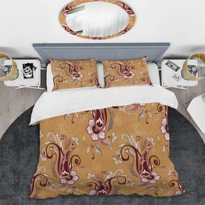 Design Art Brown Floral Paisley - Abstract Duvet Cover Set - Microfiber Polyester