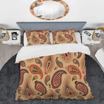 Design Art Brown Floral Paisley - Abstract Duvet Cover Set - Microfiber Polyester