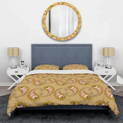 Design Art Brown Floral Paisley - Abstract Duvet Cover Set - Microfiber Polyester In Brown,pink,white