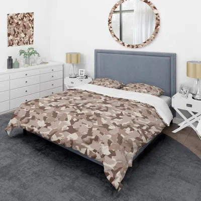Design Art Brown Geometric Camouflage - Abstract Duvet Cover Set - Microfiber Polyester