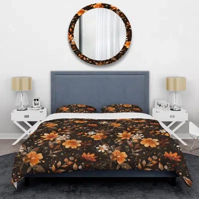 Design Art Brown Gold Flower Gardens - Glam Duvet Cover Set In Brown;gold