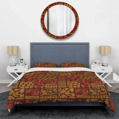 Design Art Brown Hawaiian Patchwork - Abstract Duvet Cover Set - Microfiber Polyester