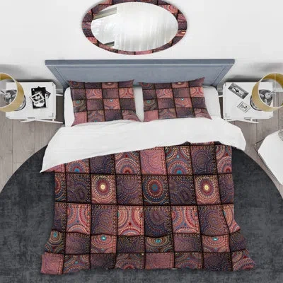 Design Art Brown Indian Patchwork - Patterned Duvet Cover Set In Brown,pink,blue