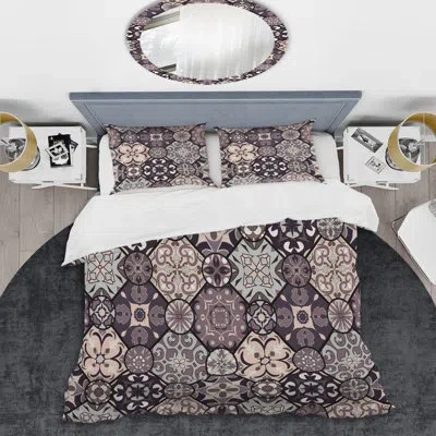 Design Art Brown Mosaic Patchwork - Patterned Duvet Cover Set In Brown,black