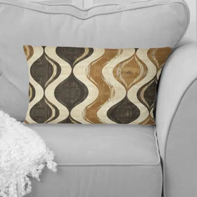 Design Art Brown Ogee Print I - Midcentury Lumbar Pillow In Brown;beige