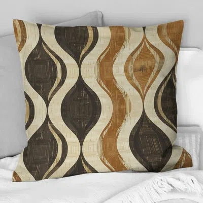 Design Art Brown Ogee Print I - Midcentury Throw Pillow In Brown;beige