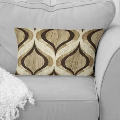 Design Art Brown Ogee Print Ii - Midcentury Lumbar Pillow In Brown;beige