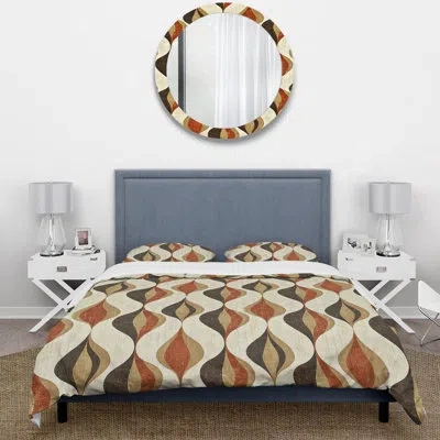 Design Art Brown Ogee Print Iii - Midcentury Duvet Cover Set In Brown;beige
