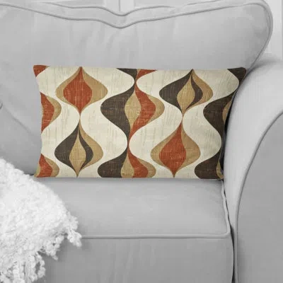 Design Art Brown Ogee Print Iii - Midcentury Lumbar Pillow In Brown;beige