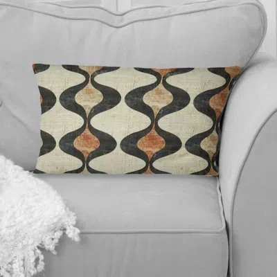 Design Art Brown Ogee Print Iv - Midcentury Lumbar Pillow In Brown;beige