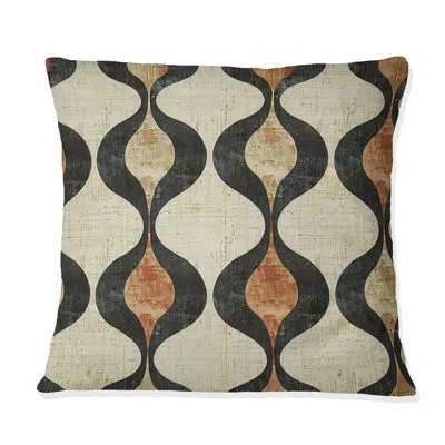 Design Art Brown Ogee Print Iv - Midcentury Throw Pillow In Brown;beige