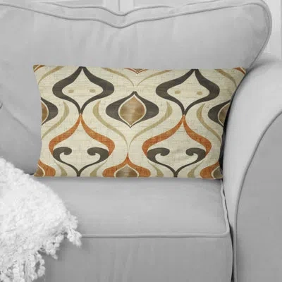 Design Art Brown Ogee Print V - Midcentury Lumbar Pillow In Brown;beige