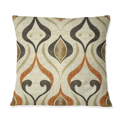 Design Art Brown Ogee Print V - Midcentury Throw Pillow In Brown;beige