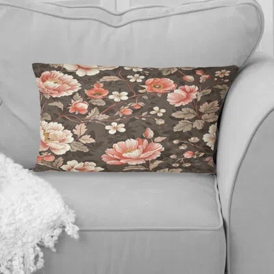 Design Art Brown Pink Flower Garden Blooms I - Traditional Lumbar Pillow In Brown;pink