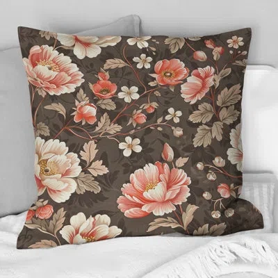 Design Art Brown Pink Flower Garden Blooms I - Traditional Throw Pillow In Brown;pink