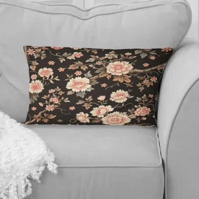 Design Art Brown Pink Flower Garden Blooms Ii - Traditional Lumbar Pillow In Brown;pink