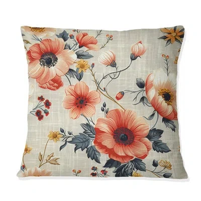 Design Art Brown Pink Flower Wreath Ii - Traditional Throw Pillow In Brown;pink
