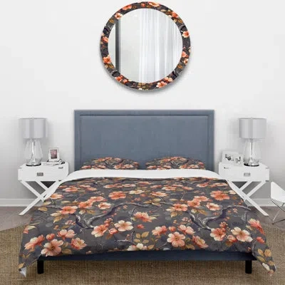 Design Art Brown Pink Flower Wreath Iii - Traditional Duvet Cover Set In Brown;pink