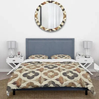 Design Art Brown Quatrefoil Prints I - Midcentury Duvet Cover Set In Brown;beige