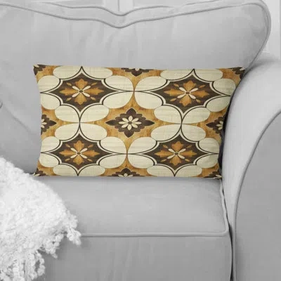 Design Art Brown Quatrefoil Prints Iii - Midcentury Lumbar Pillow In Brown;beige
