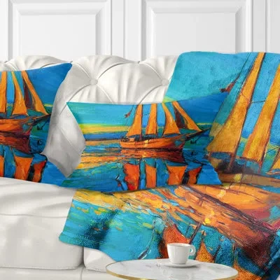 Design Art Brown Sailing Boat - Sea & Shore Printed Pillow