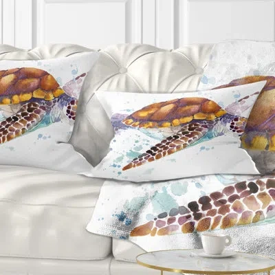 Design Art Brown Sea Turtle Watercolor - Animal Printed Throw Pillow