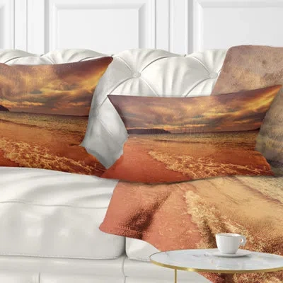 Design Art Brown Serene Tropical Beach - Sea & Shore Printed Throw Pillow
