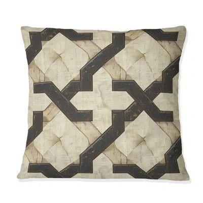 Design Art Brown Trellis Prints Ii - Midcentury Throw Pillow In Brown;beige