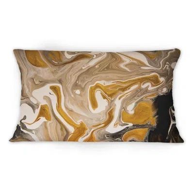 Design Art Brown Wave With Black And White Blotches - Modern Printed Throw Pillow 1