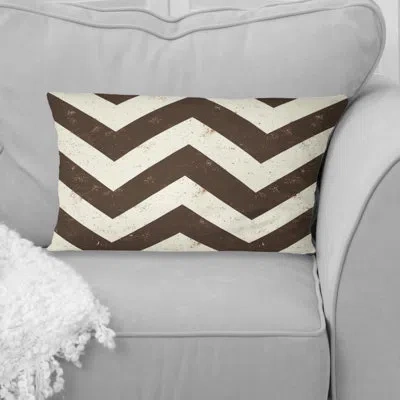 Design Art Brown White Chevron Print Iii - Modern Lumbar Pillow In Brown;cream
