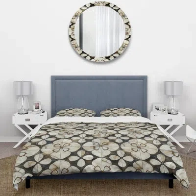 Design Art Brown White Mosaic Bliss V - Traditional Duvet Cover Set In Brown;white