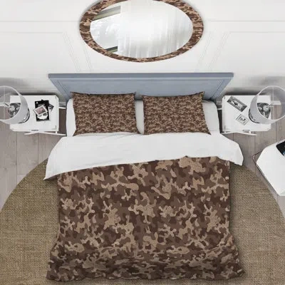 Design Art Brown/beige Microfiber 2 Piece Duvet Cover Set In Brown,beige
