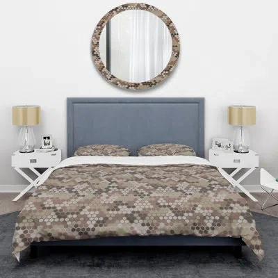 Design Art Brown/beige Microfiber 3 Piece Duvet Cover Set In Cream