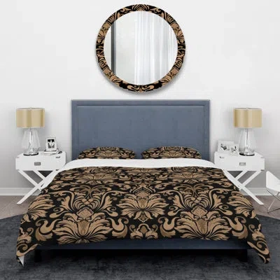 Design Art Brown/black Microfiber 3 Piece Duvet Cover Set In Brown,beige