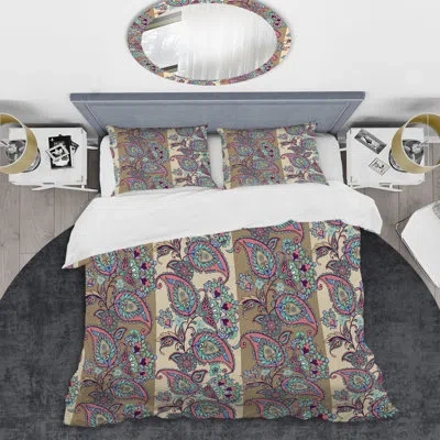 Design Art Brown/blue/pink Microfiber 2 Piece Duvet Cover Set In Brown,pink,blue;brown,pink,green;brown,blue,pink
