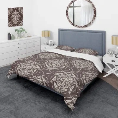 Design Art Brown/white Microfiber 2 Piece Duvet Cover Set In Brown,white