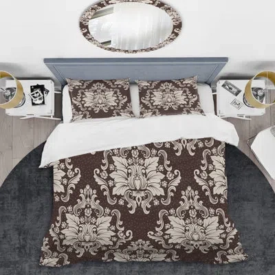 Design Art Brown/white Microfiber 3 Piece Duvet Cover Set In Brown;white