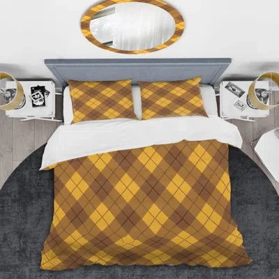 Design Art Brown/yellow Microfiber 2 Piece Duvet Cover Set In Brown,yellow