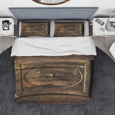 Design Art Brown/yellow/gold Microfiber Rustic Duvet Cover Set In Brown;yellow;gold