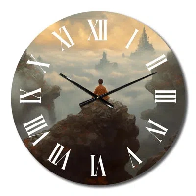 Design Art Buddhist Monk Mindfulness Meditation Metal Wall Clock In Blue