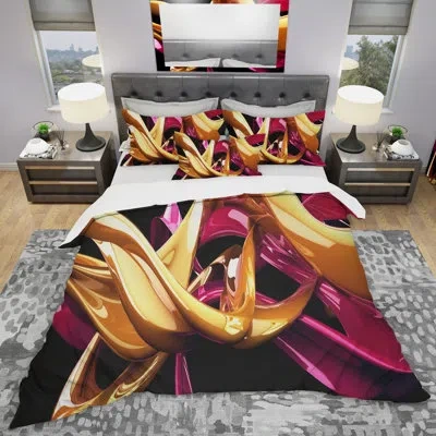 Design Art Building With Gold - Abstract Duvet Cover Set - Microfiber Polyester In Yellow
