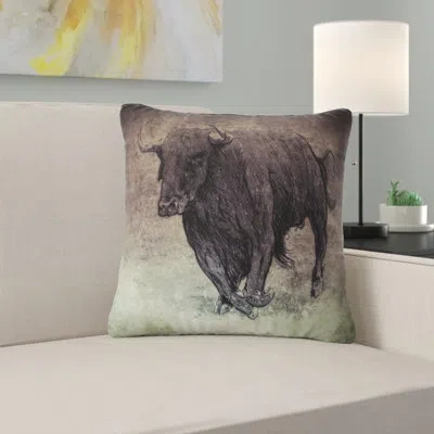 Design Art Bull Running On Vintage Paper - Animal Printed Pillow