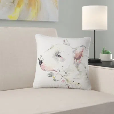 Design Art Bull Terrier Dog Watercolor - Animal Printed Pillow In White