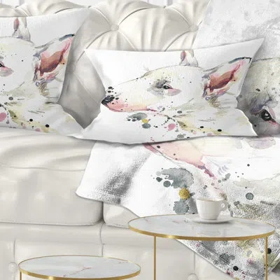 Design Art Bull Terrier Dog Watercolor - Animal Printed Throw Pillow