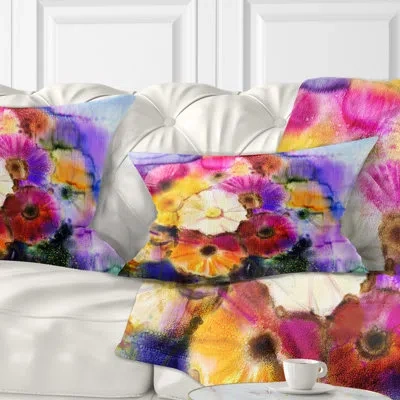 Design Art Bunch Of Colored Daisy Flowers - Floral Printed Throw Pillow